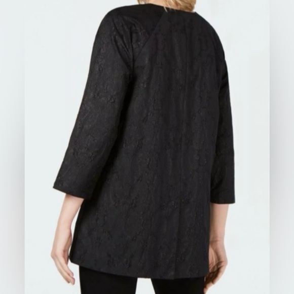 NWT EILEEN FISHER Jacquard‎ Embroidered Open Front Black Shimmer Blazer Size 2X - Picture 3 of 12